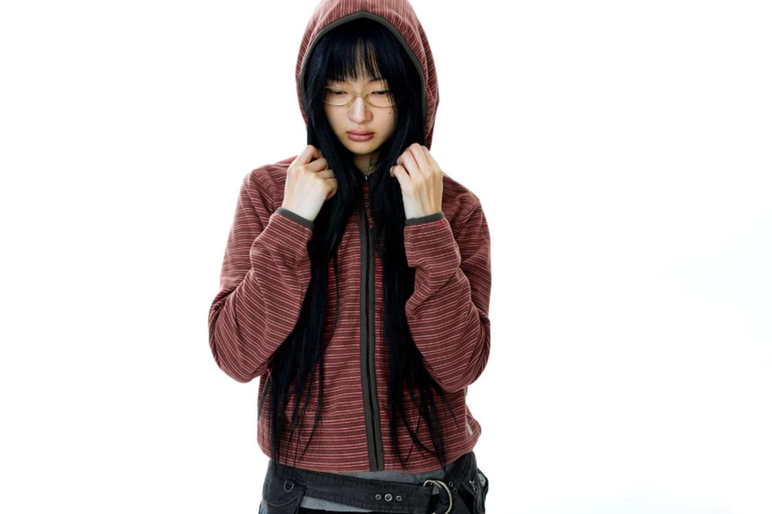 스트라이프 플리스 후드집업 레드 상품이미지3