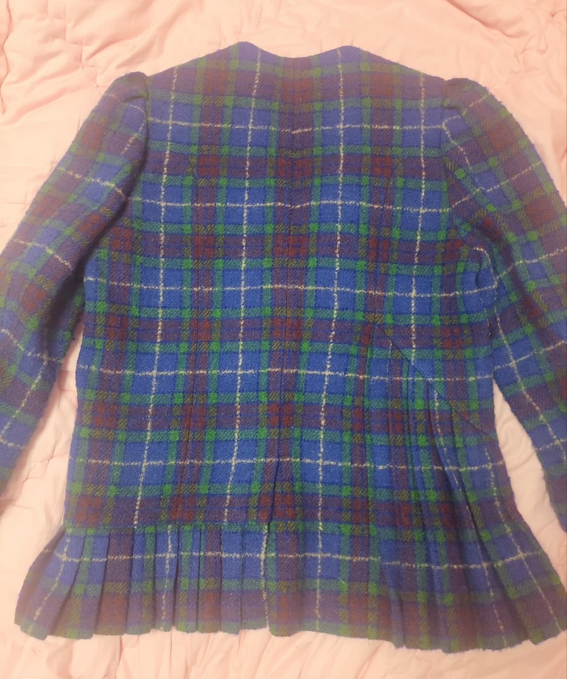 급처상태좋음!럭키슈에뜨 리본 뒤쪽 밑단 플리츠 체크 자켓 코트 36사이즈 상품이미지3