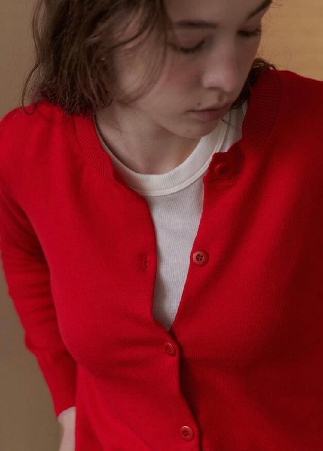 mohae 울 라운드 가디건 레드 상품이미지3