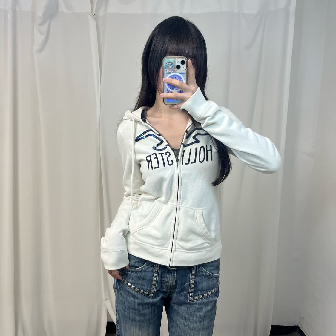 Hollister white zip-up hoodie (미세 이염) 상품이미지1