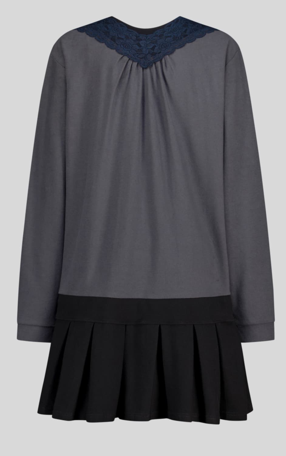 lace V neck pleats dress (black) 상품이미지3