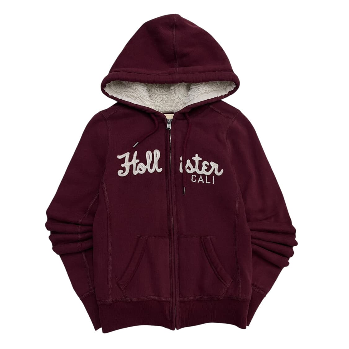 홀리스터 딱붙핏 버건디 양털 후드집업 XS 상품이미지2