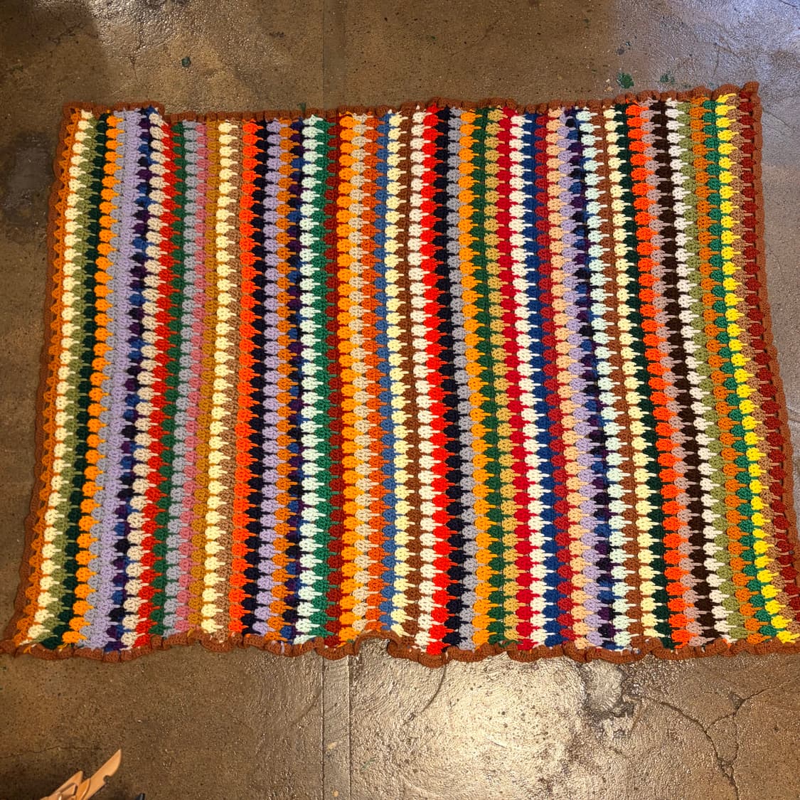 90s USA 멀티 컬러 니트 카페트 러그 매트 담요 상품이미지1