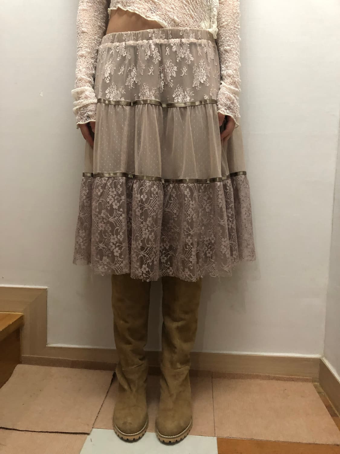 빈티지 인디핑크 레이스 스커트 상품이미지2