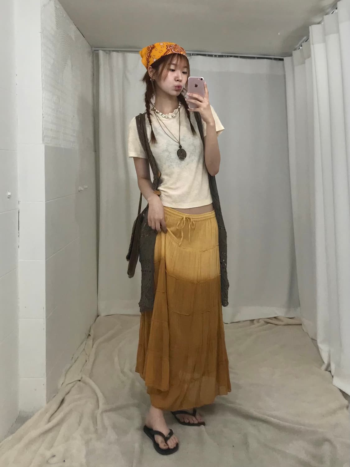 🌻 빈티지 오렌지 페미닌 히피 코디 세트 상품이미지1