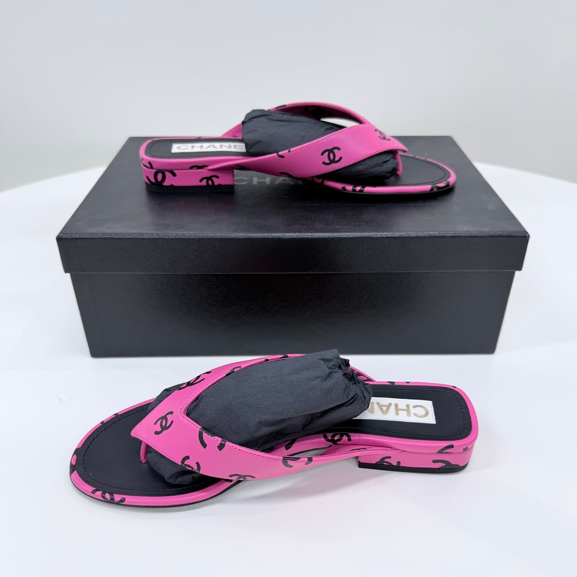 [미사용/풀구성] 샤넬 CC 로고 플리플랍 샌들 슬리퍼 쪼리 핑크 상품이미지5