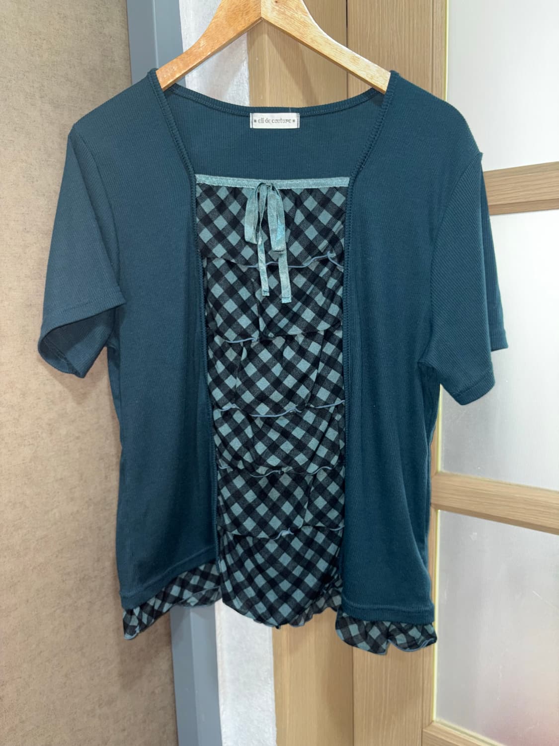 청록 체크 레이어드 블라우스 상품이미지10