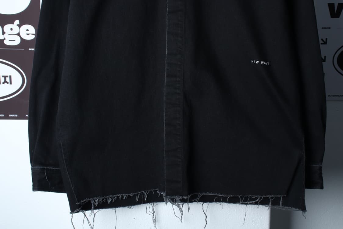 (M-2XL) 플랙 셔츠 남방 오버핏 데님 흑청 그런지-H33211 상품이미지5