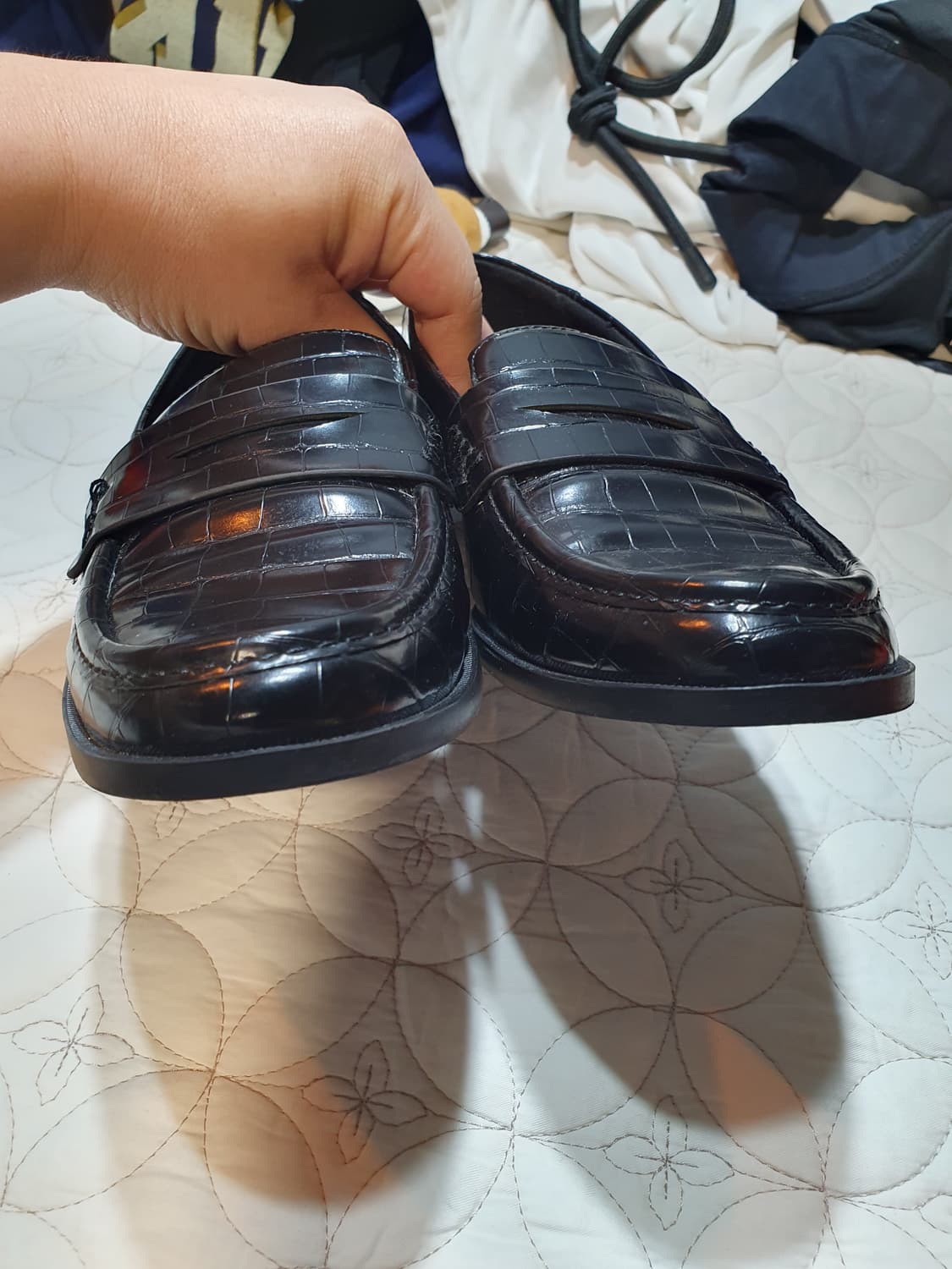 ZARA 여성용 블랙 크로커다일 로퍼 250 상품이미지3