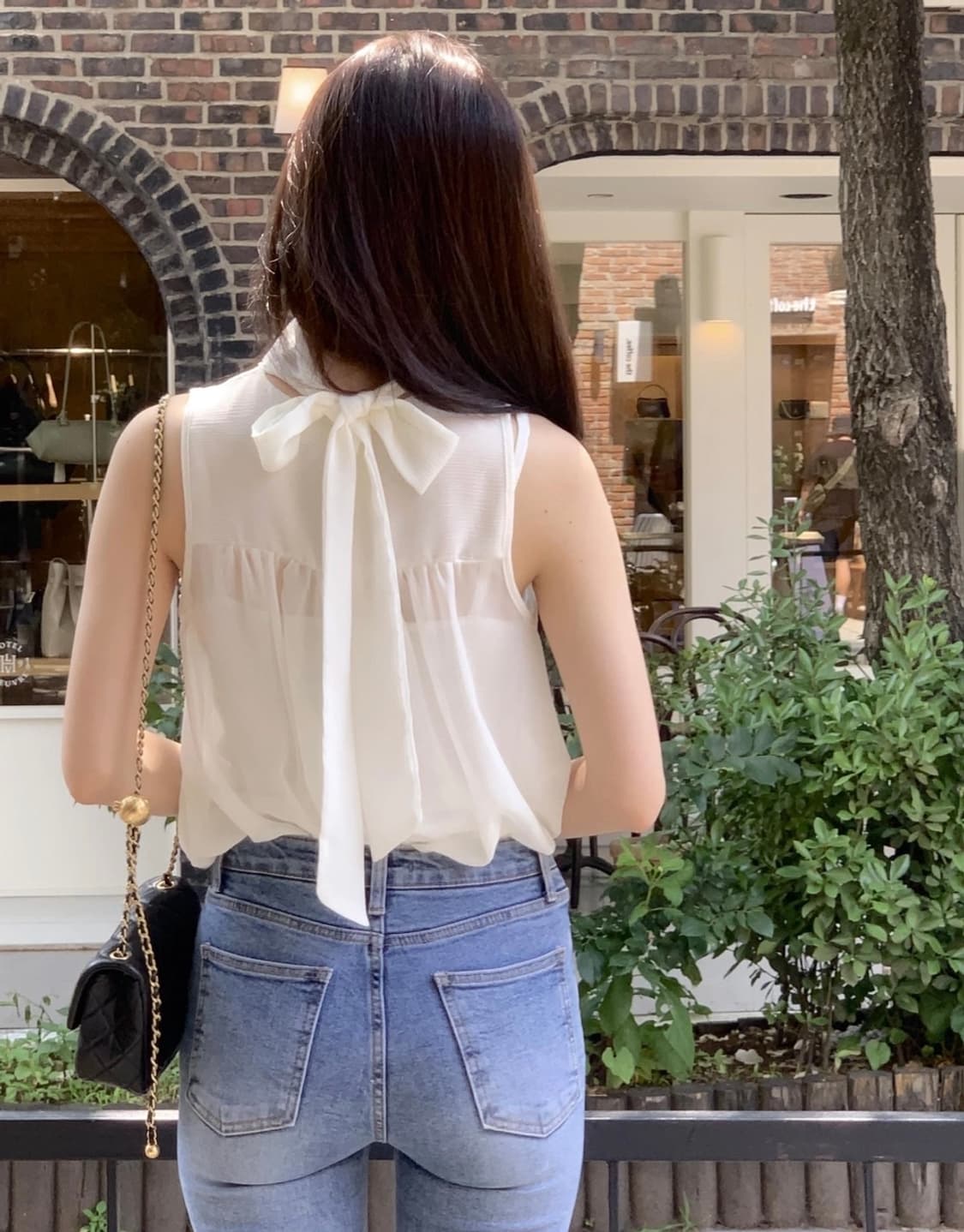 새상품) 이프유 ifyou 뒷리본 시스루 블라우스 상품이미지1