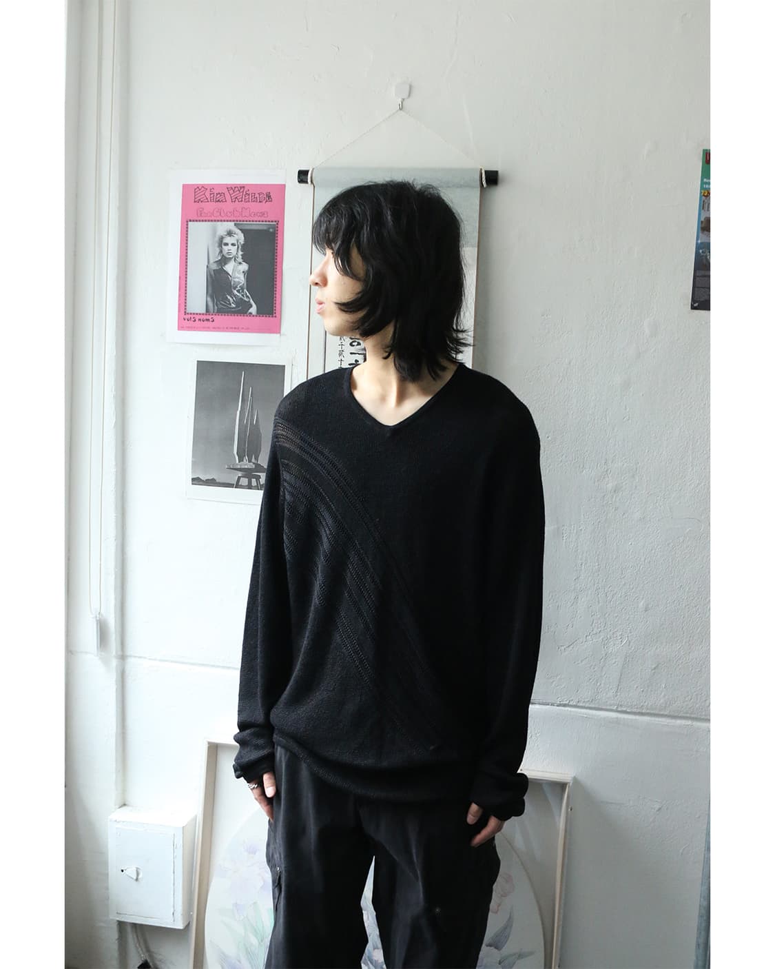 아르마니 익스체인지 블랙 브이넥 니트 탑 상품이미지1