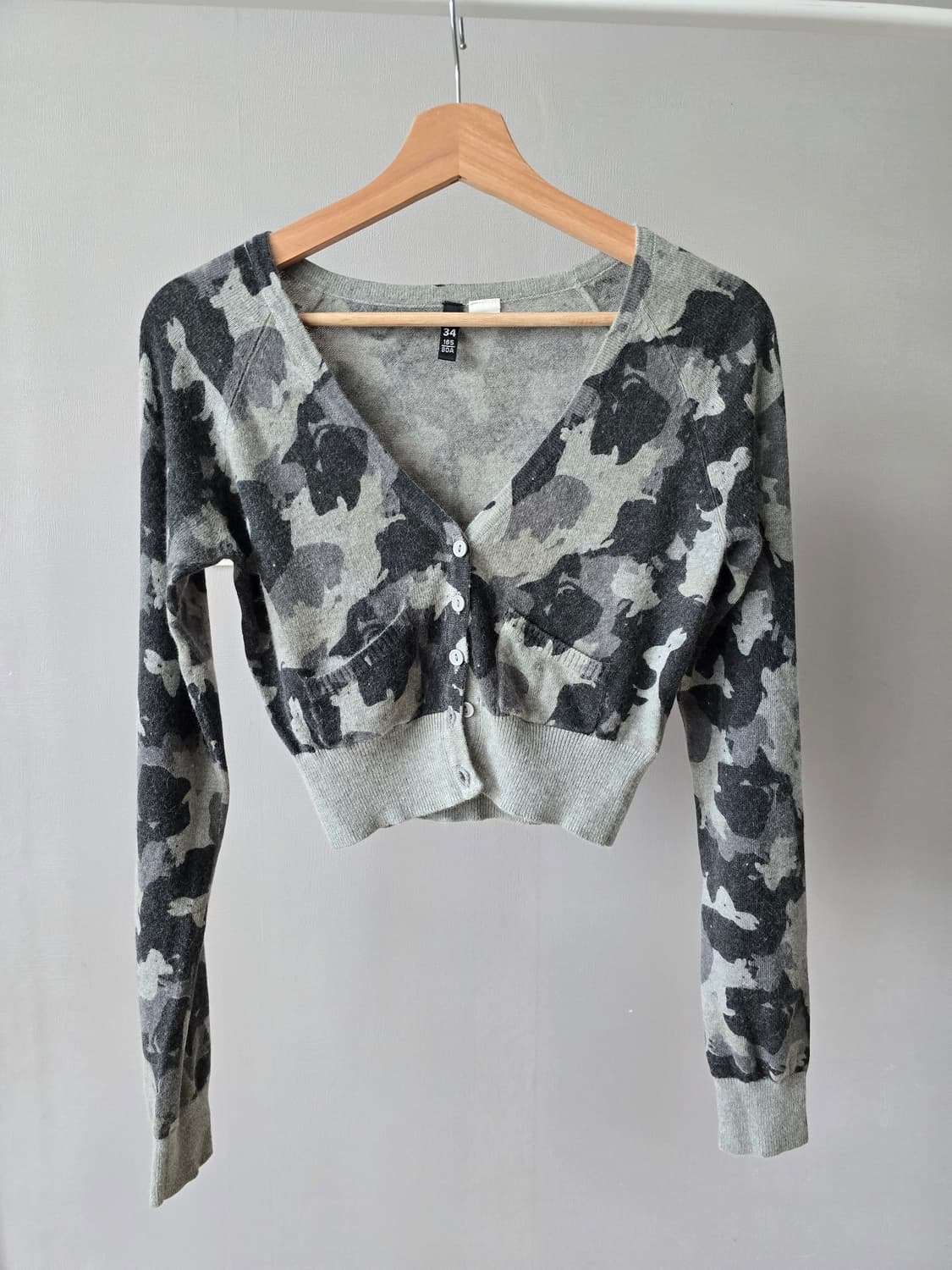 y2k 카무플라주 앙고라 크롭 카디건(H&m빈티지) 상품이미지1