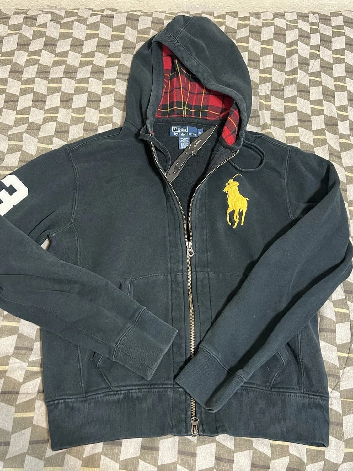 폴로 랄프로렌 빅 포니 체크 후드집업 블랙 상품이미지1