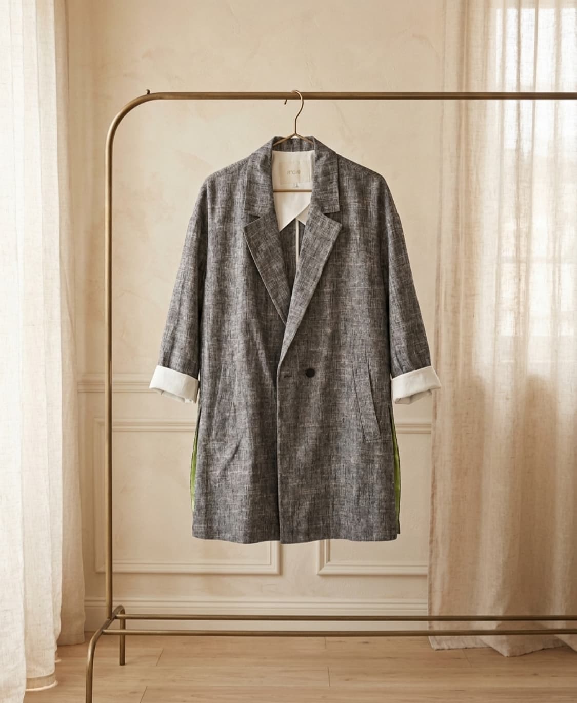 [Maje] 마주 린넨 혼방 네온 포인트 하프 코트 (정품) 상품이미지1
