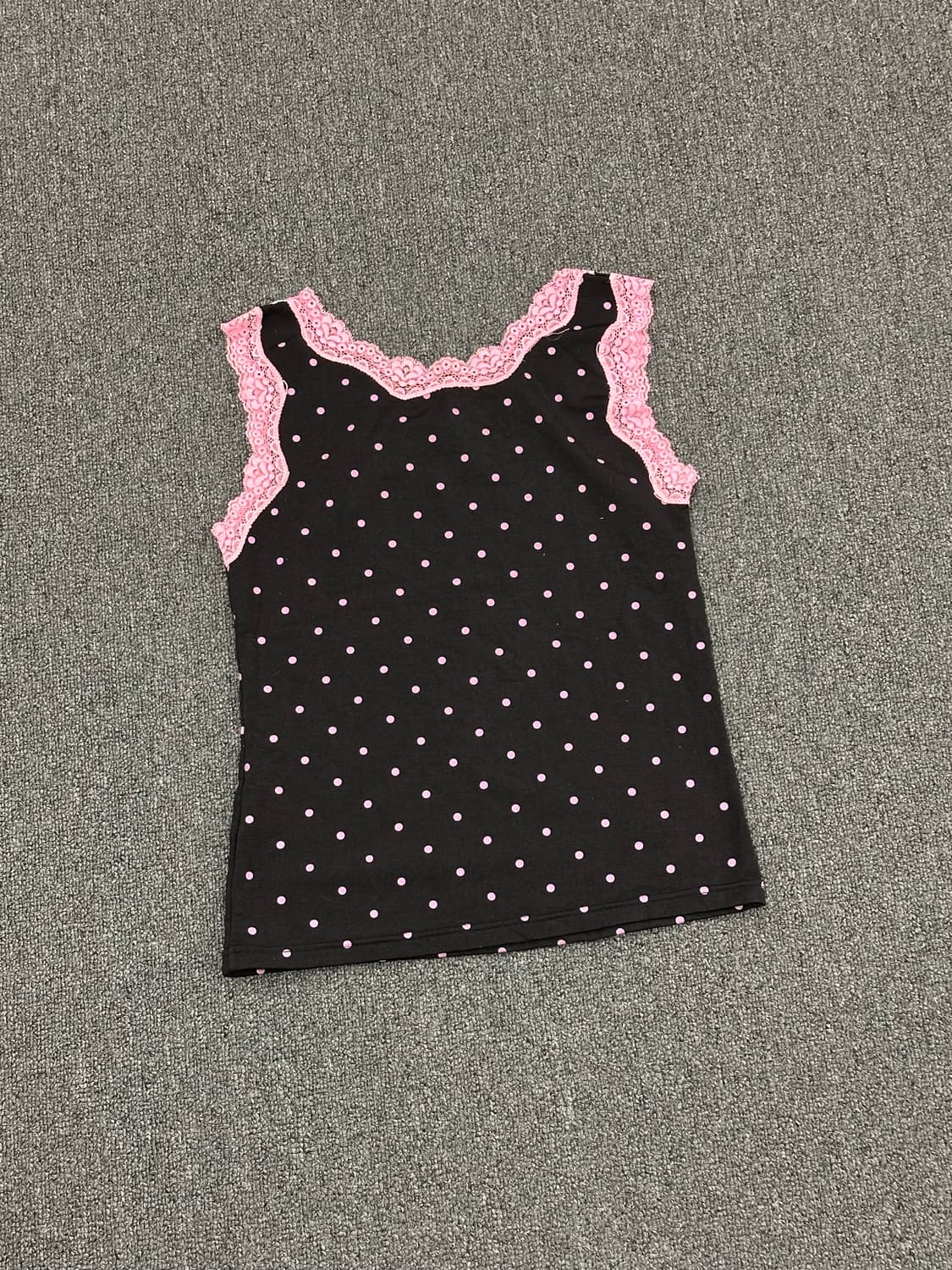 M)Japanese vintage 여성 블랙핑크 도트 레이스 나시 상품이미지4