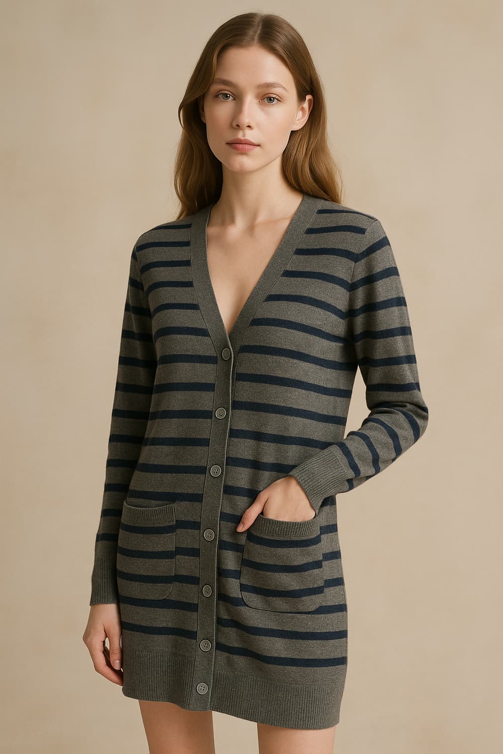 (드라이클리닝)빈폴 스트라이프 얇은 울 롱가디건 95 상품이미지1