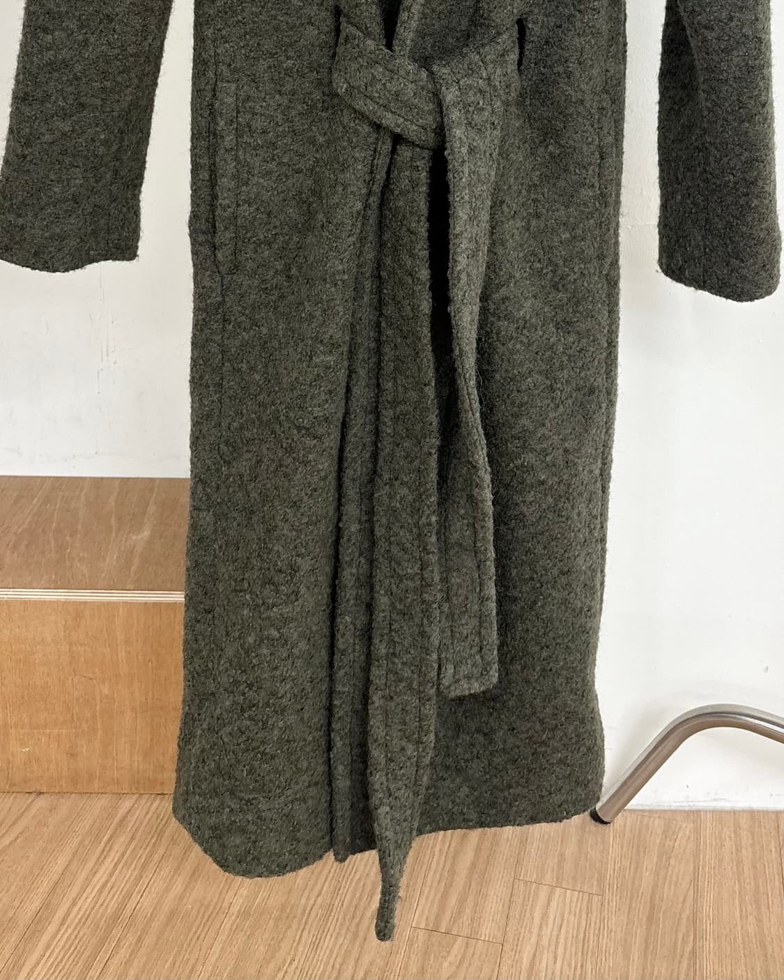 가니 카키 부클 울 롱 랩 코트 상품이미지5