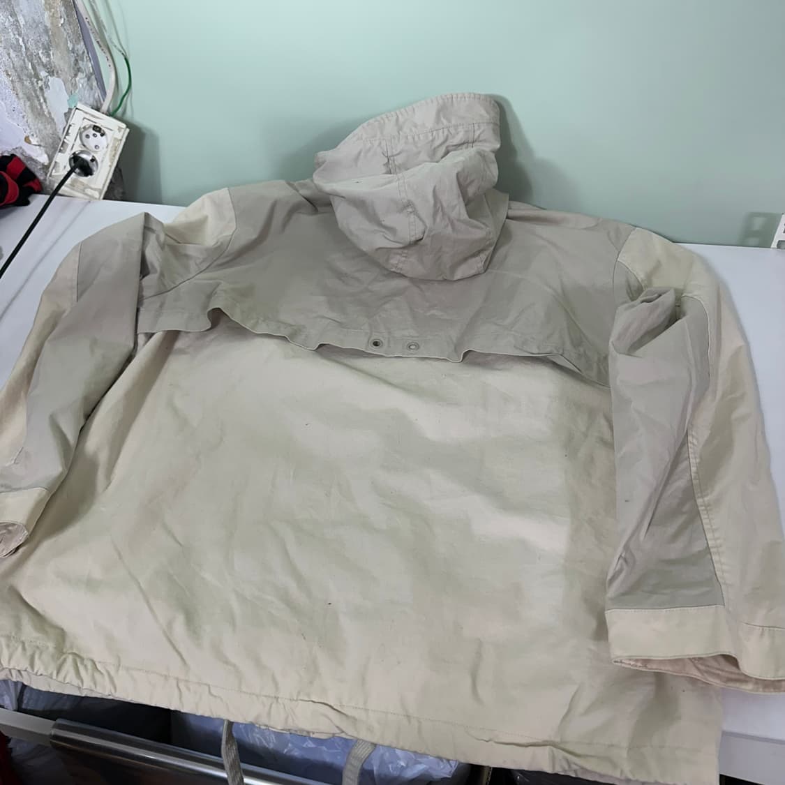 L-XL 흐앤므 H&M 오버핏 라이트베이지 밑단스트링 코튼 야상자켓 상품이미지6