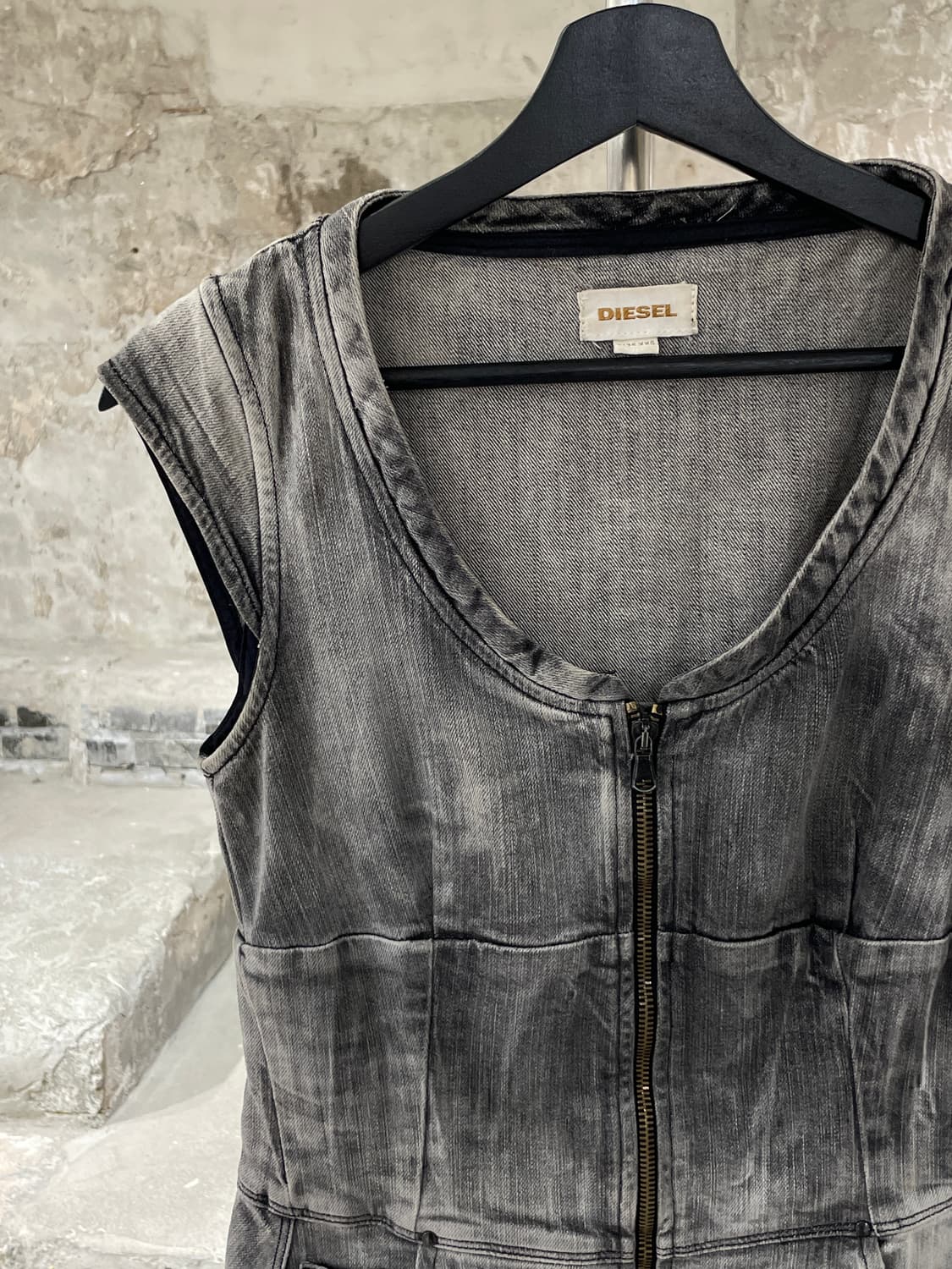 디젤 흑청 투 웨이 집업 워싱 데님 미니 원피스 상품이미지2