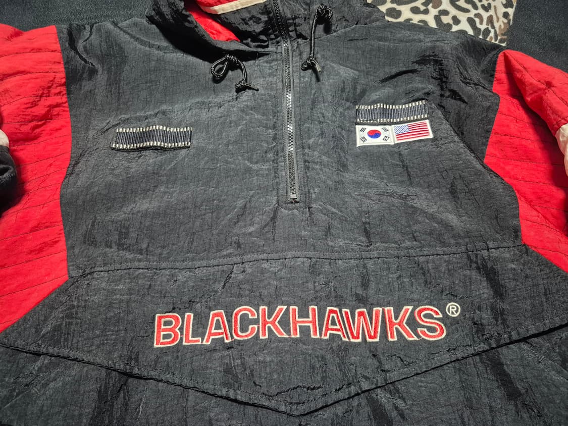 90's 스타터 X NHL 블랙 호크스 올드스쿨 하프집 아노락 XL 상품이미지2