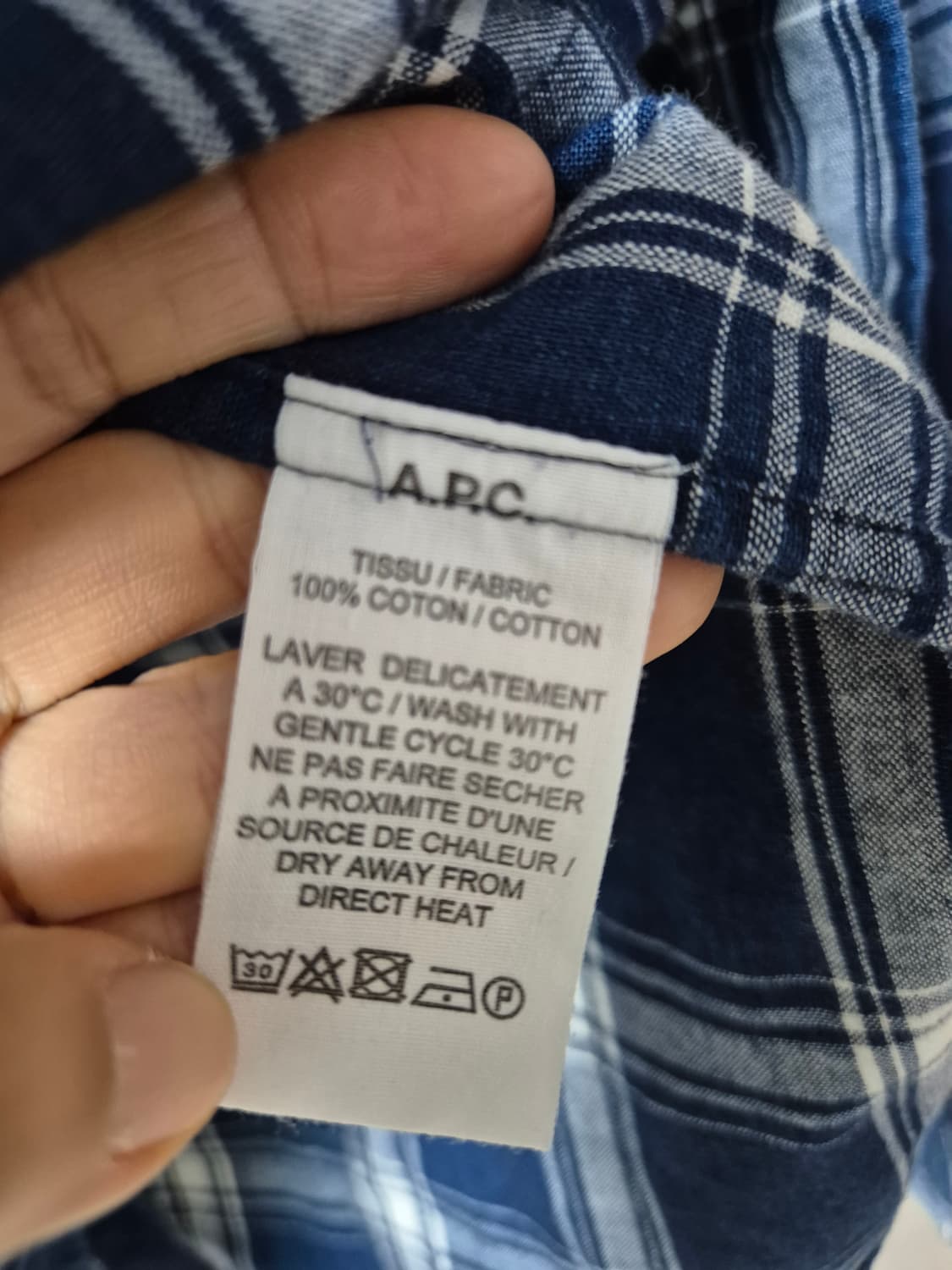 (정품) 아페쎄 A.P.C. 블루 체크 셔츠 남성 S 95 상품이미지4