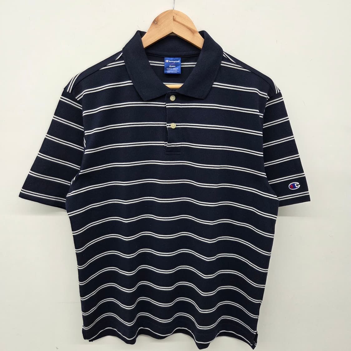 챔피온 스트라이프 반팔 카라티 네이비 남m 상품이미지2