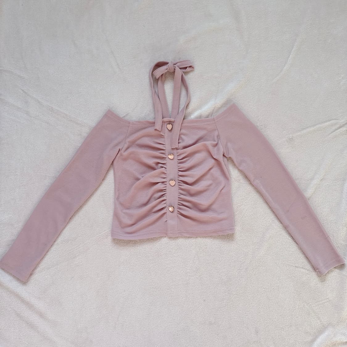 빈티지 핑크 하트 홀터넥 오프숄더  상품이미지4