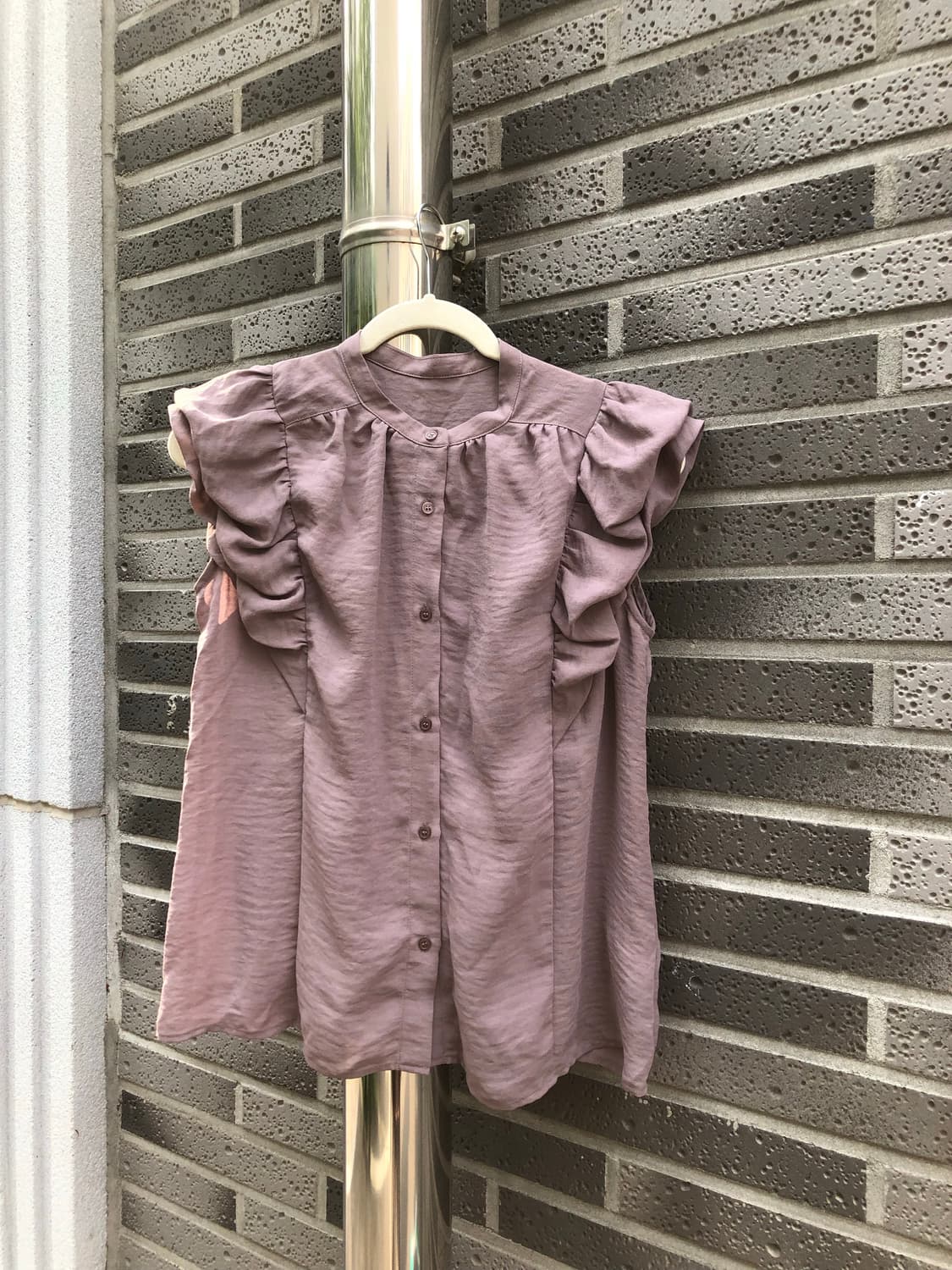 빈티지 모카로즈색 슬리브리스 블라우스 상품이미지1