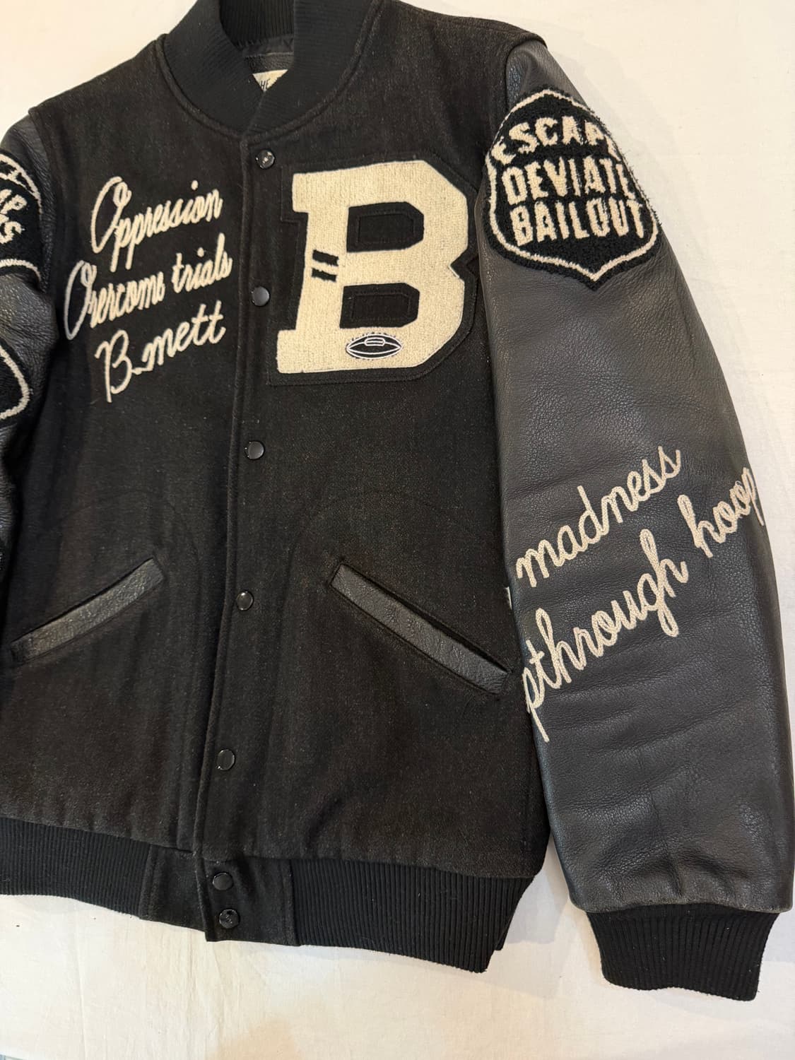 For The Boys Madness 캐시미어 가죽 바시티자켓 상품이미지4