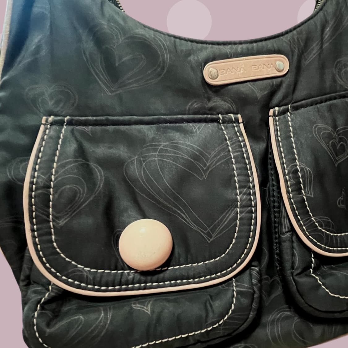 바나바나 베이비핑크&블랙 하트포인트 빈티지 크로스백 상품이미지3