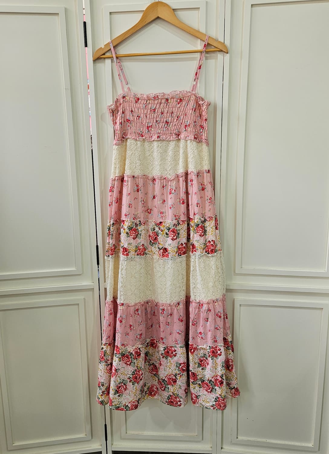 플라워 레이스 롱 원피스 핑크 상품이미지1