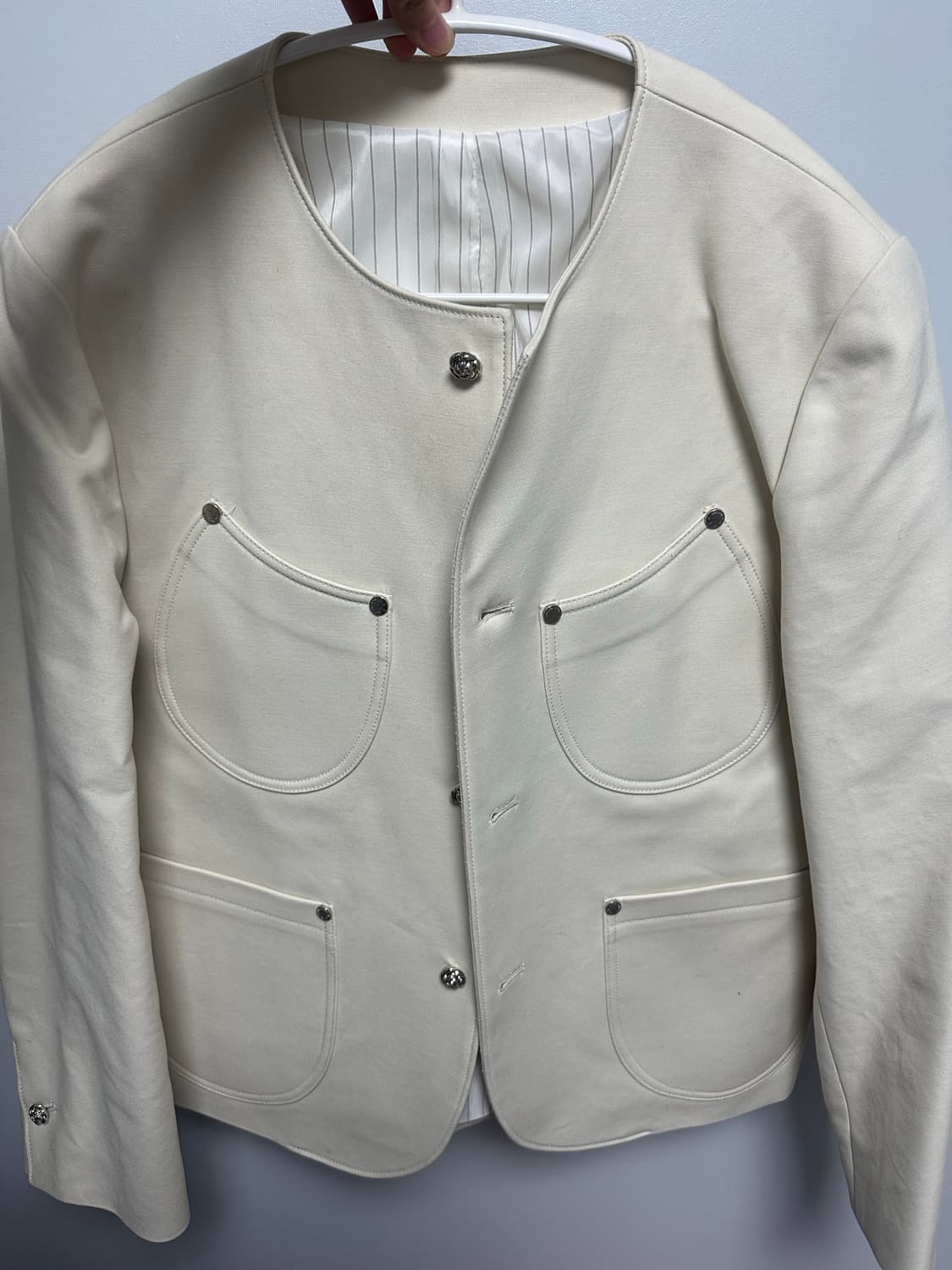 STU Woman's Round Neck Blazer Cream 상품이미지3