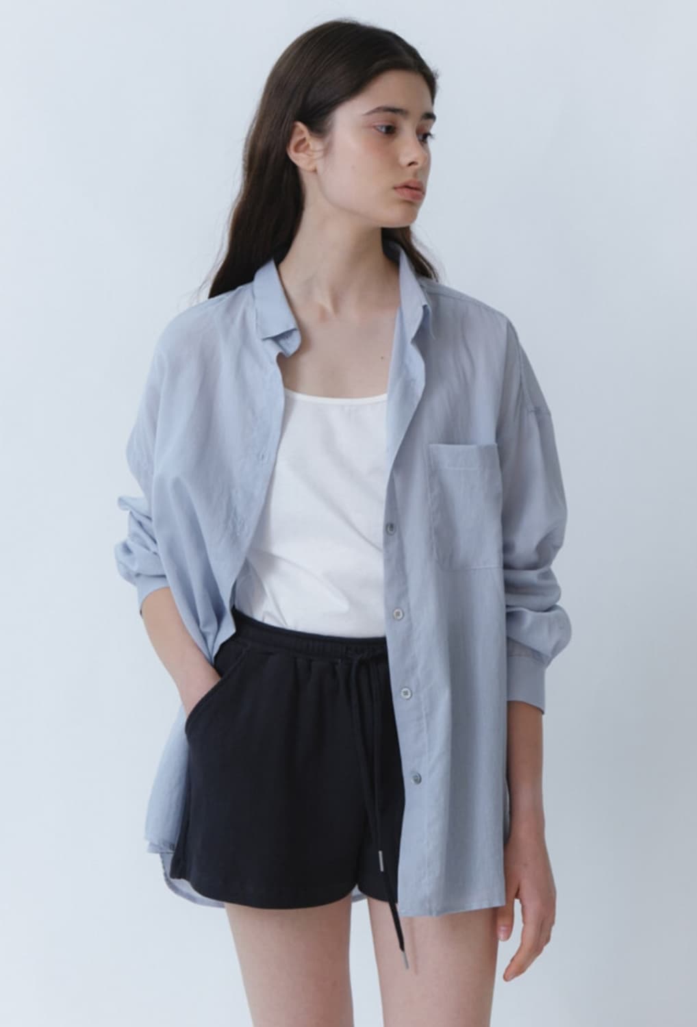 유라고(URAGO) 에어리 루즈핏 셔츠 스카이블루 상품이미지1