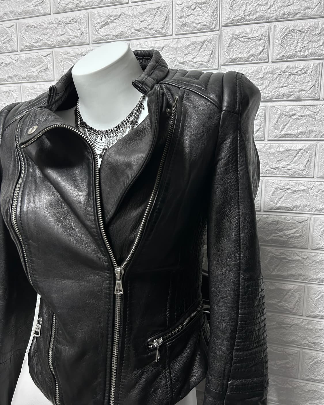 자라 램스킨 패디드 더블 지퍼 모토 자켓 상품이미지2