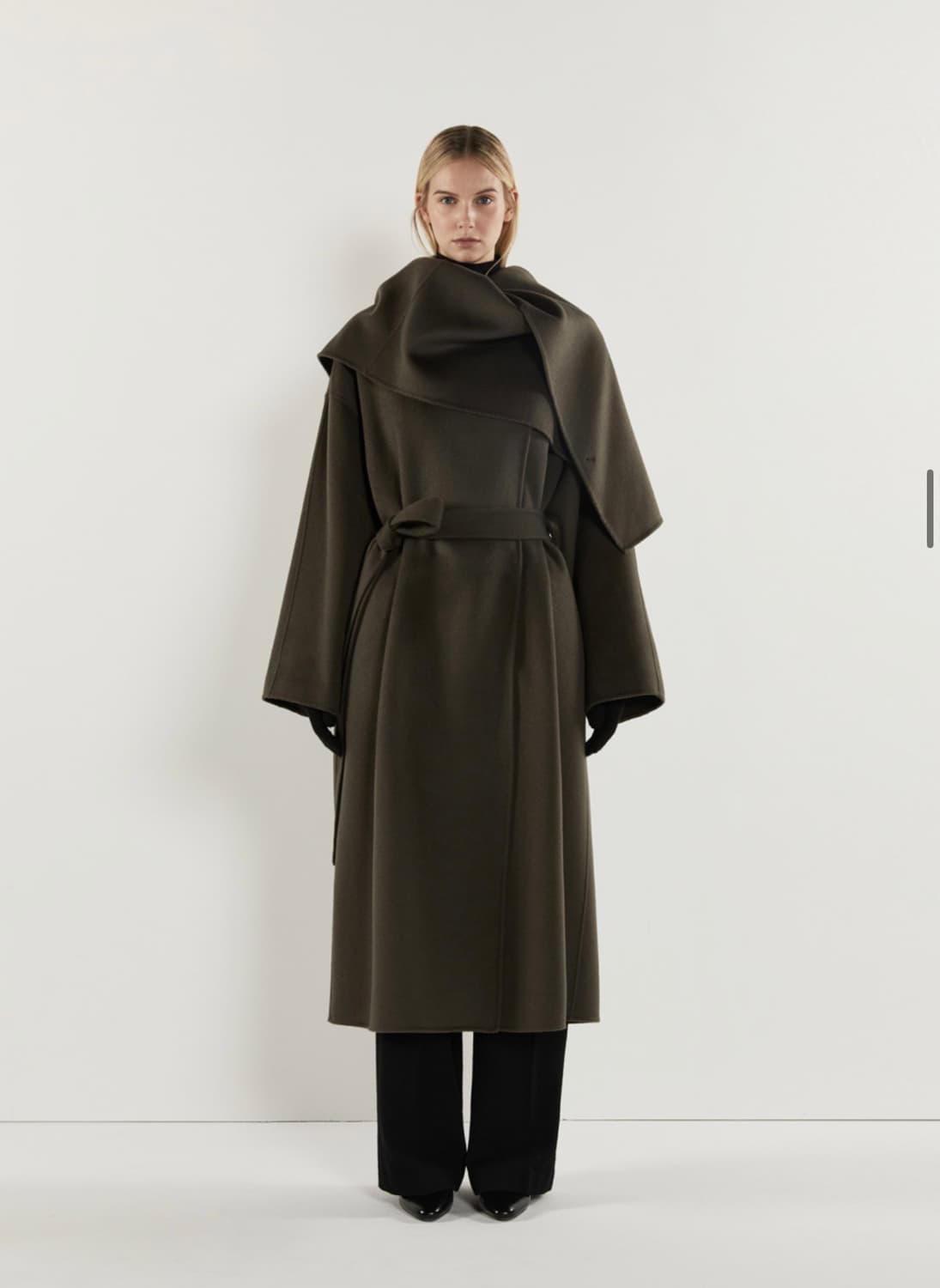 리디피 울 100 드레이프 숄 칼라 롱코트 카키 상품이미지2