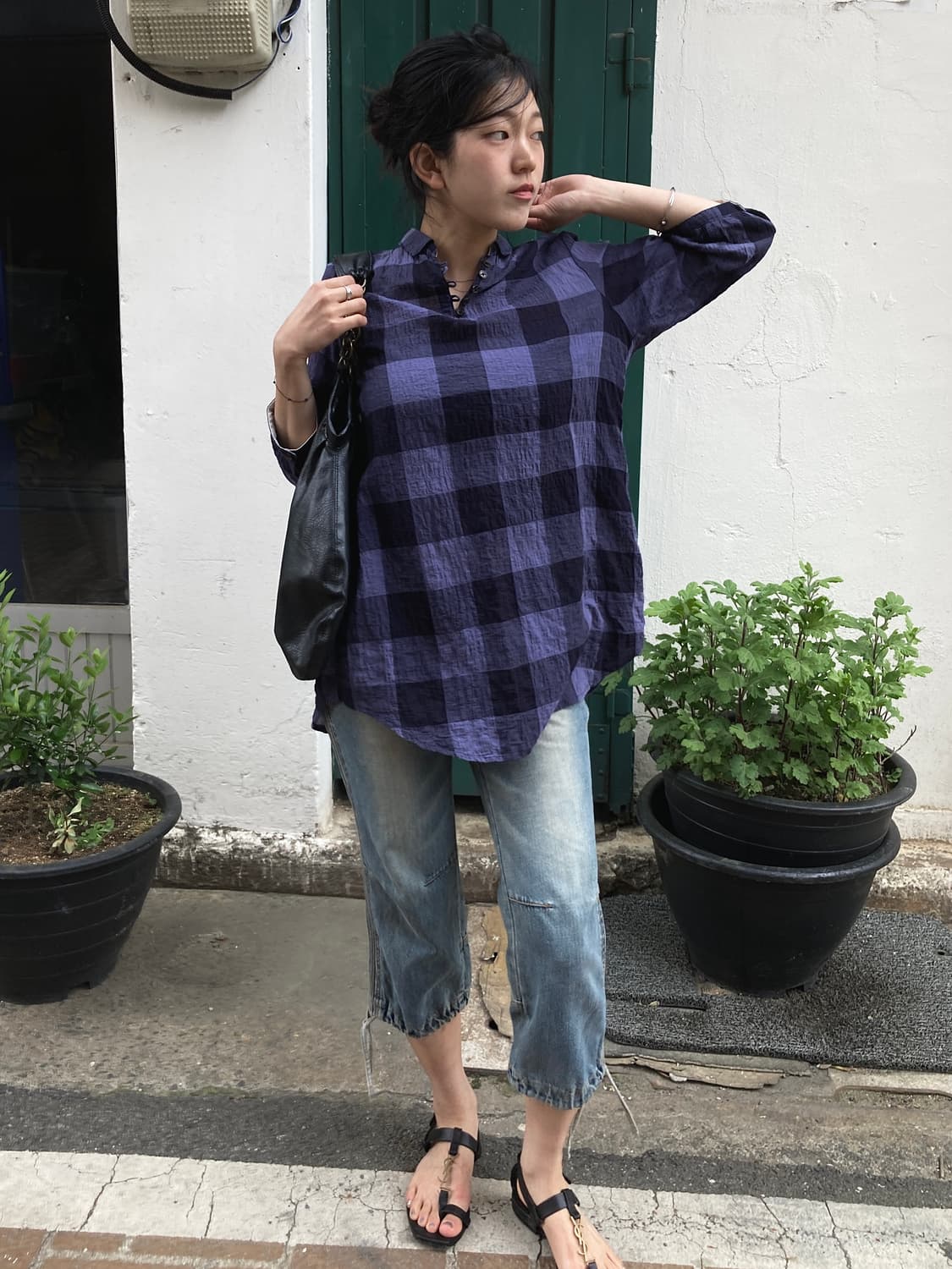 라인 연청 워싱 데님 카프리 팬츠 상품이미지9