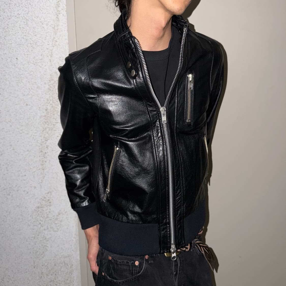 하이넥 레더 블루종 상품이미지1