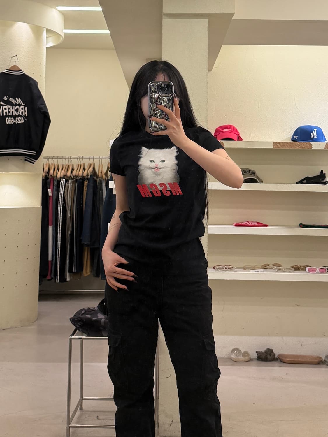 엠에스지엠 고양이 그래픽 프린트 반팔 티셔츠 U1576 상품이미지1