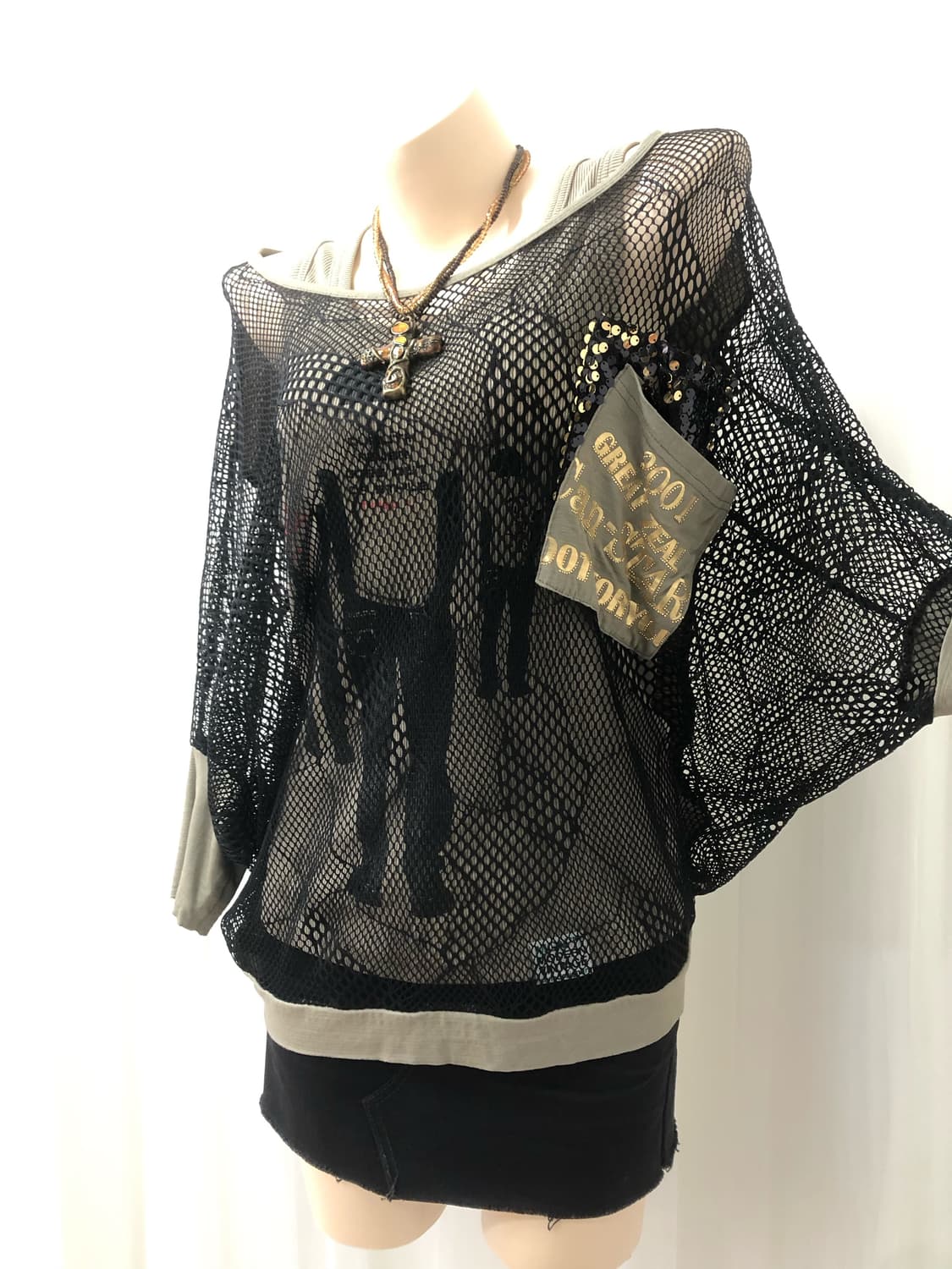 EGOIST sequin logo pocket mesh top set   상품이미지1