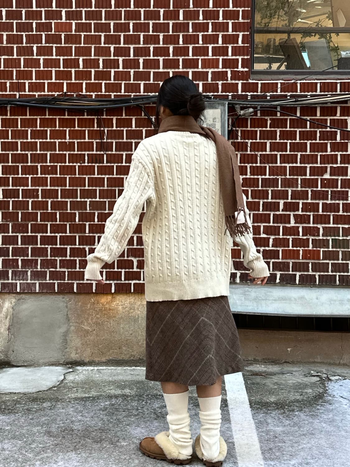 킨록앤더슨 자켓 폴로 케이블 니트 체크 미디 스커트 코디세트 상품이미지6