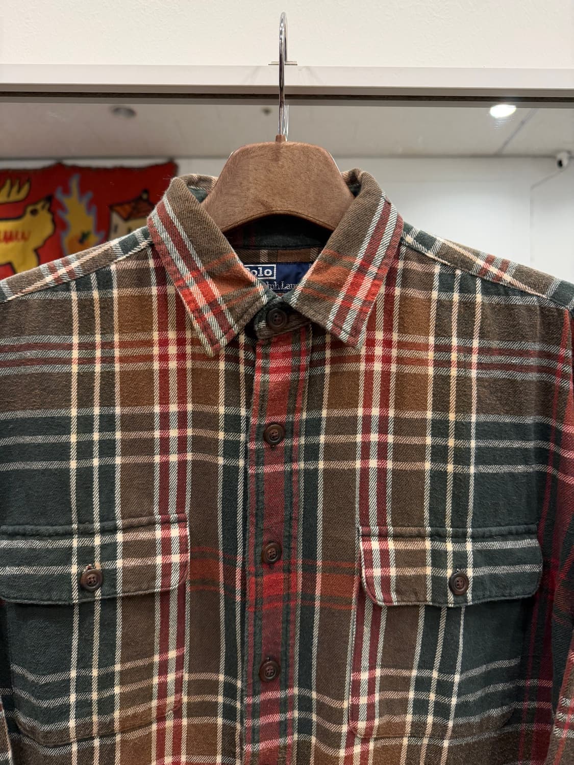 90-00s Polo RL 폴로 랄프로렌 코튼 플란넬 투포켓 체크 셔츠 상품이미지3