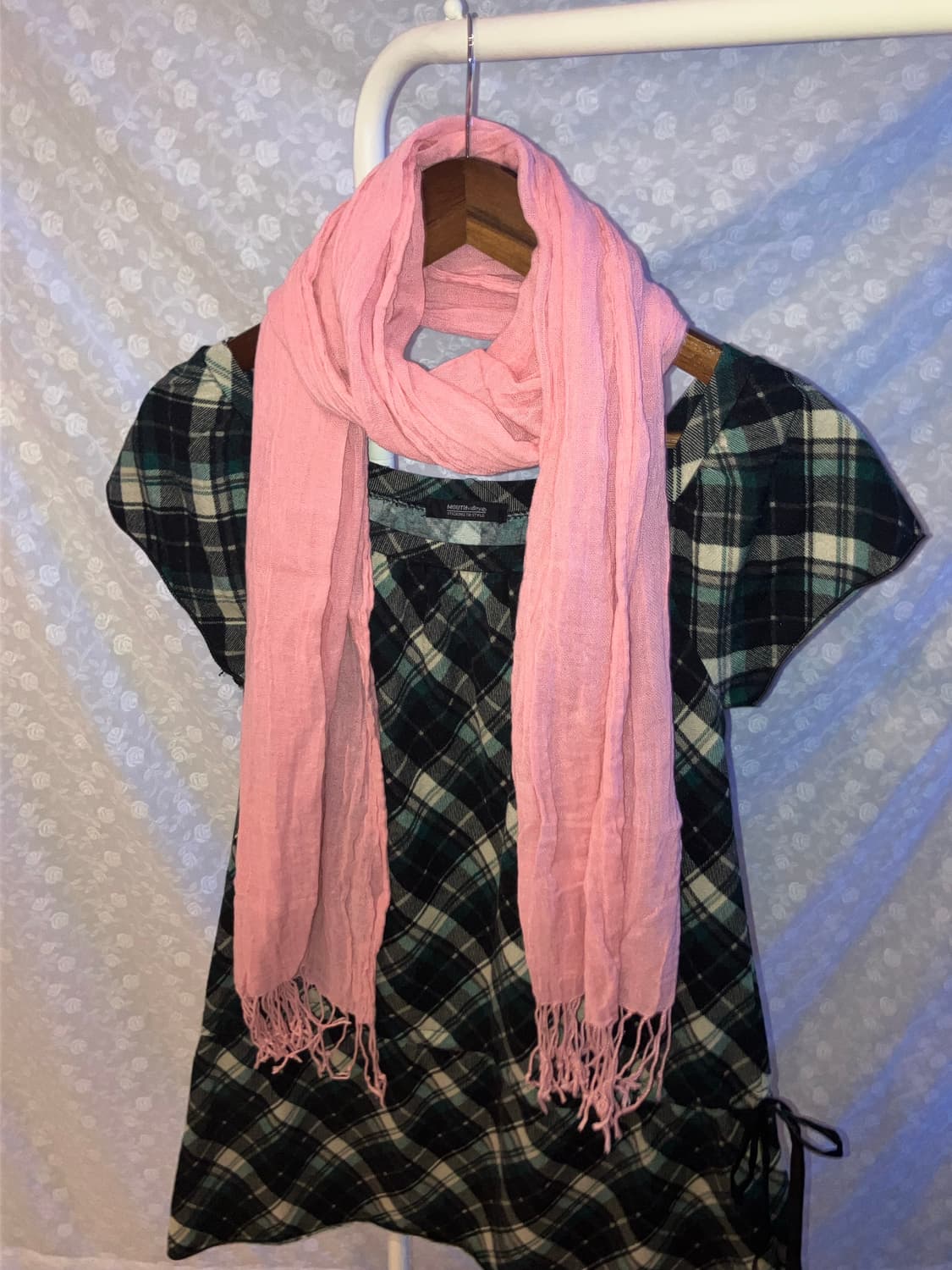💌 Vintage Check ops + Pink scarf set. 상품이미지1