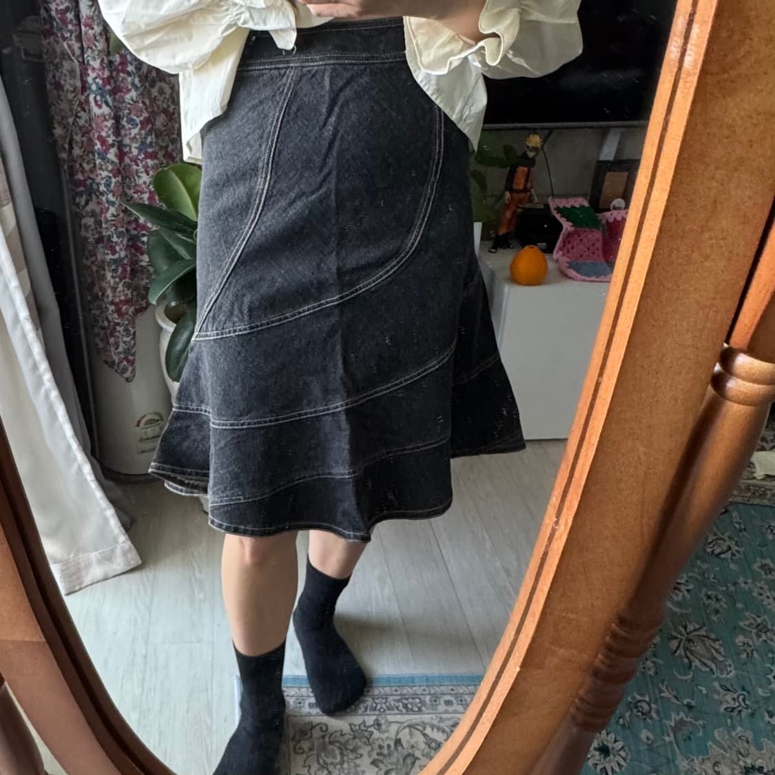 빈티지 블랙청 데님 플레어 스커트 상품이미지2