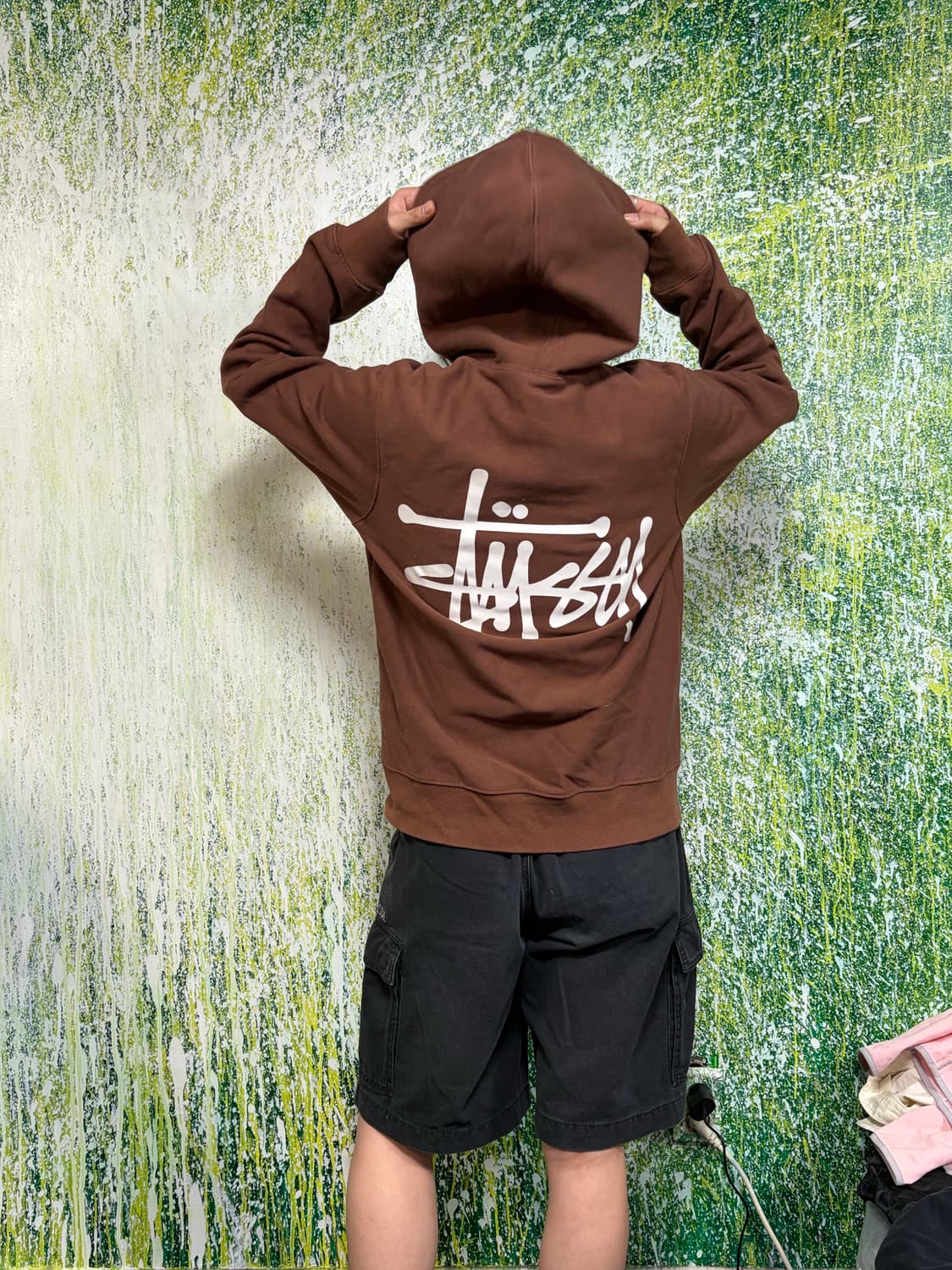 스투시 모카 브라운 빅로고 후드티 M 상품이미지2