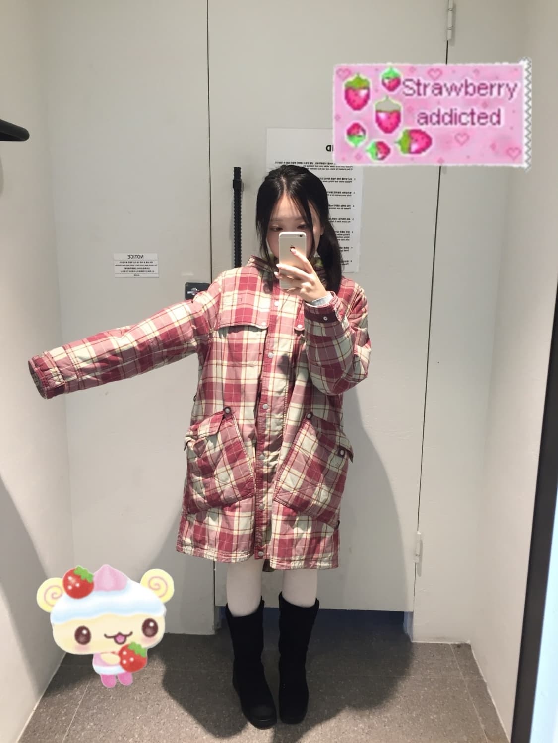 빈티지 딸기 체크 패딩 상품이미지5