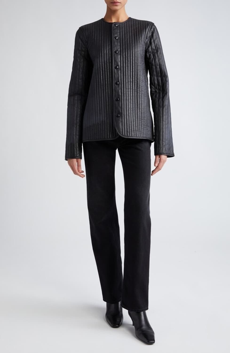 TOTEME 토템 퀼티드 램스킨 레더 라이너 자켓 블랙 36사이즈 상품이미지9