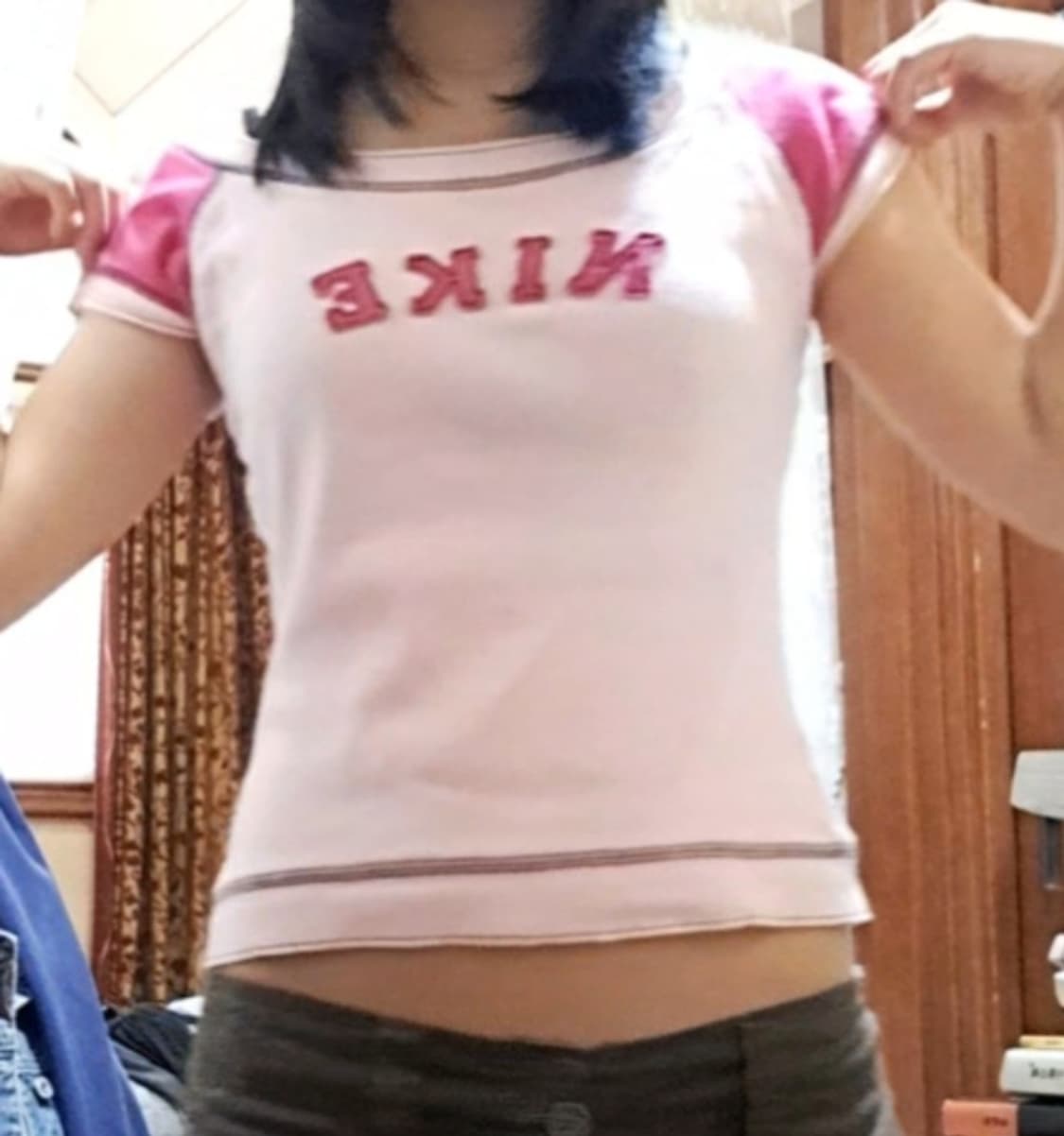 갸루 Y2k 나이키 핑크 패치 u넥 반팔티 상품이미지2