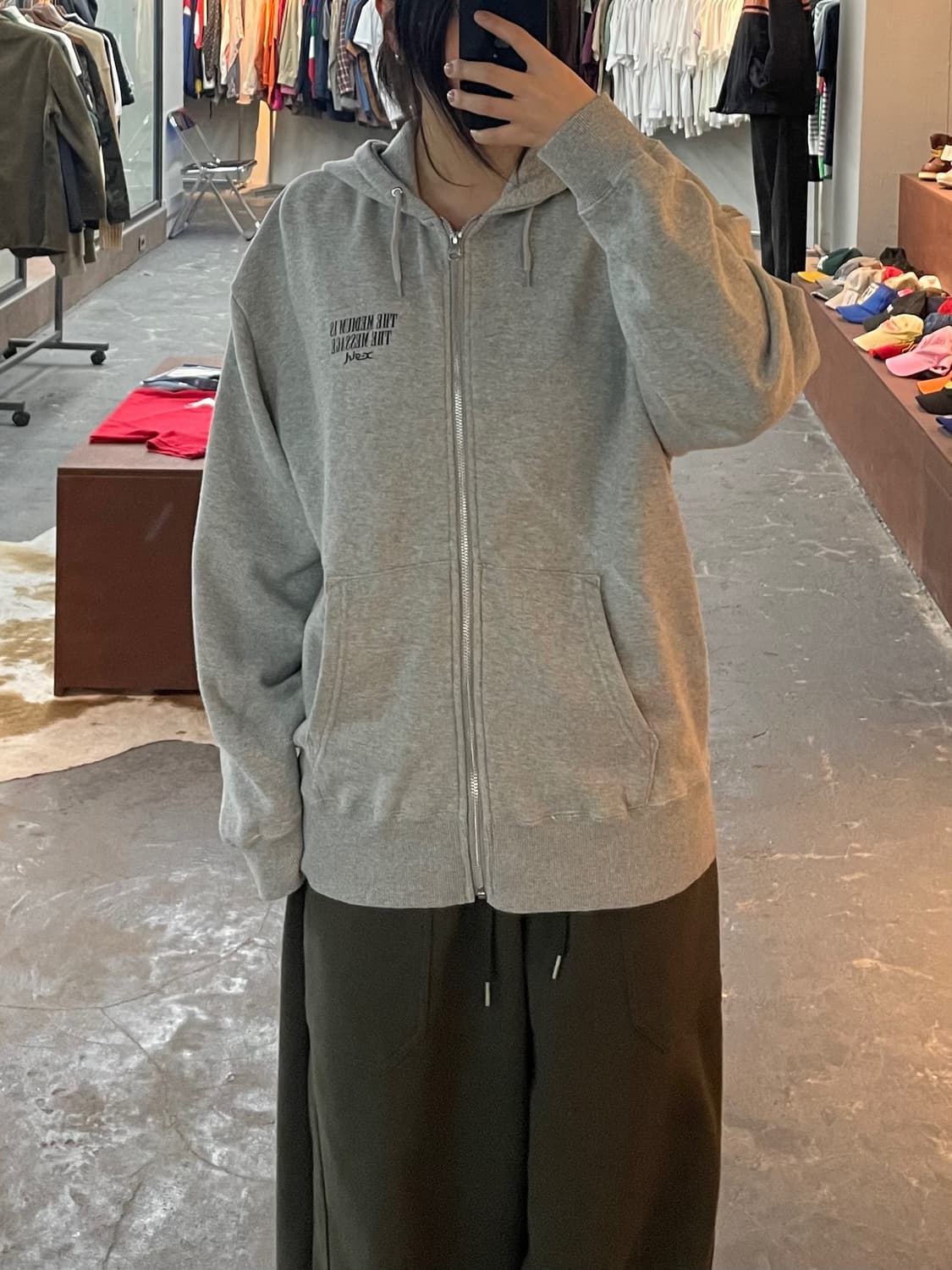 X-girl 빈티지 프린팅 그레이 후드집업 H2580 상품이미지1