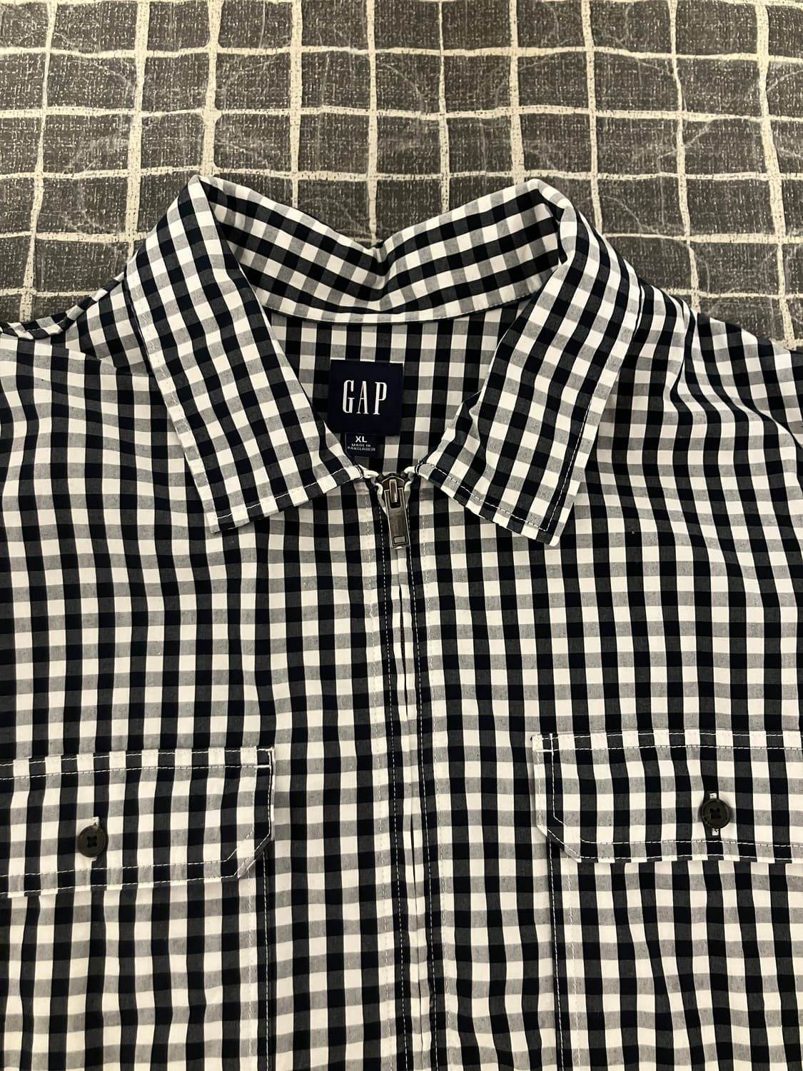 (XL) GAP 체크 반팔 집업셔츠 깅엄체크 상품이미지2