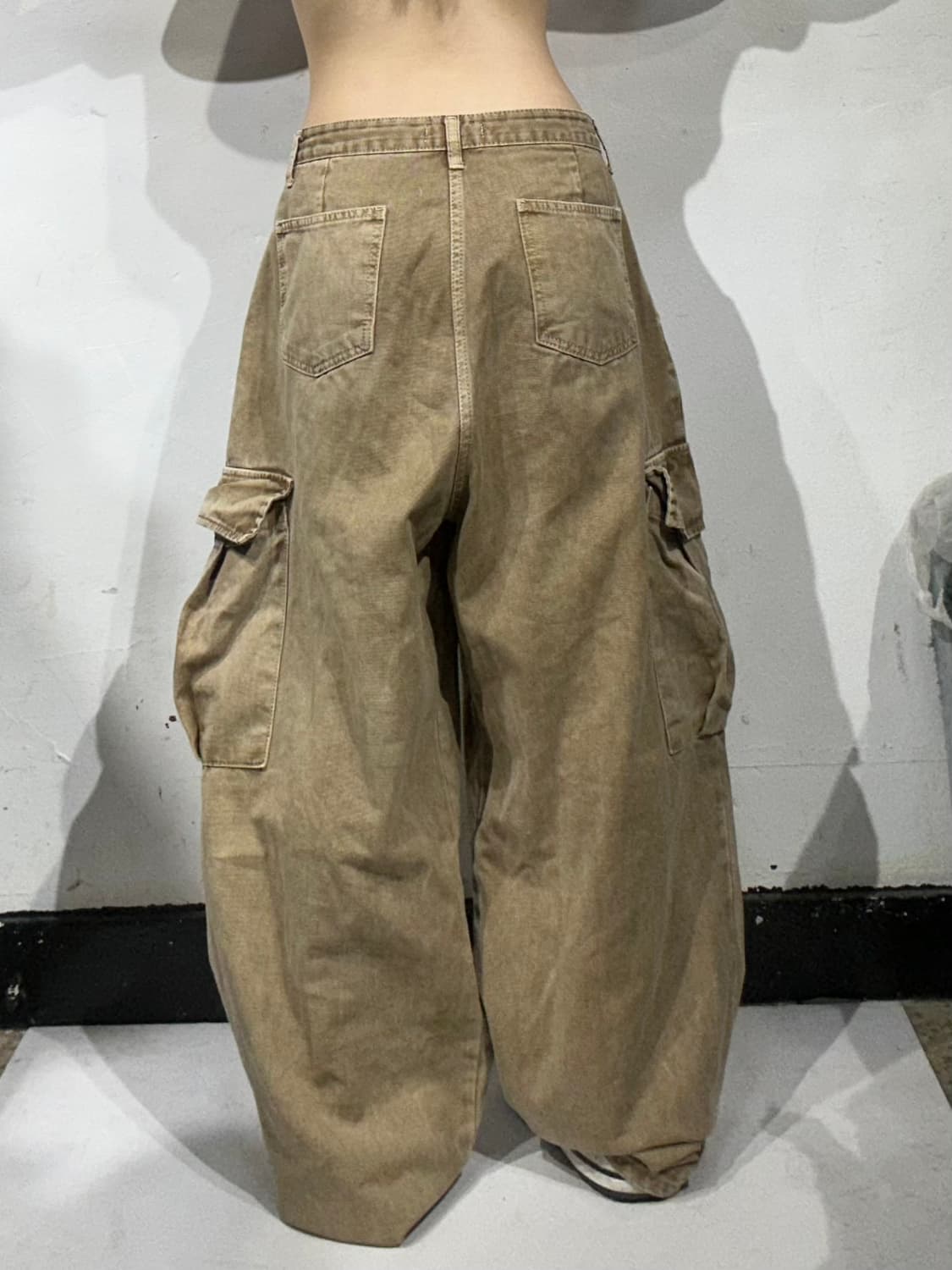 빈티지 베이지 워싱 벌룬핏 와이드 카고 바지 데님 팬츠  상품이미지3
